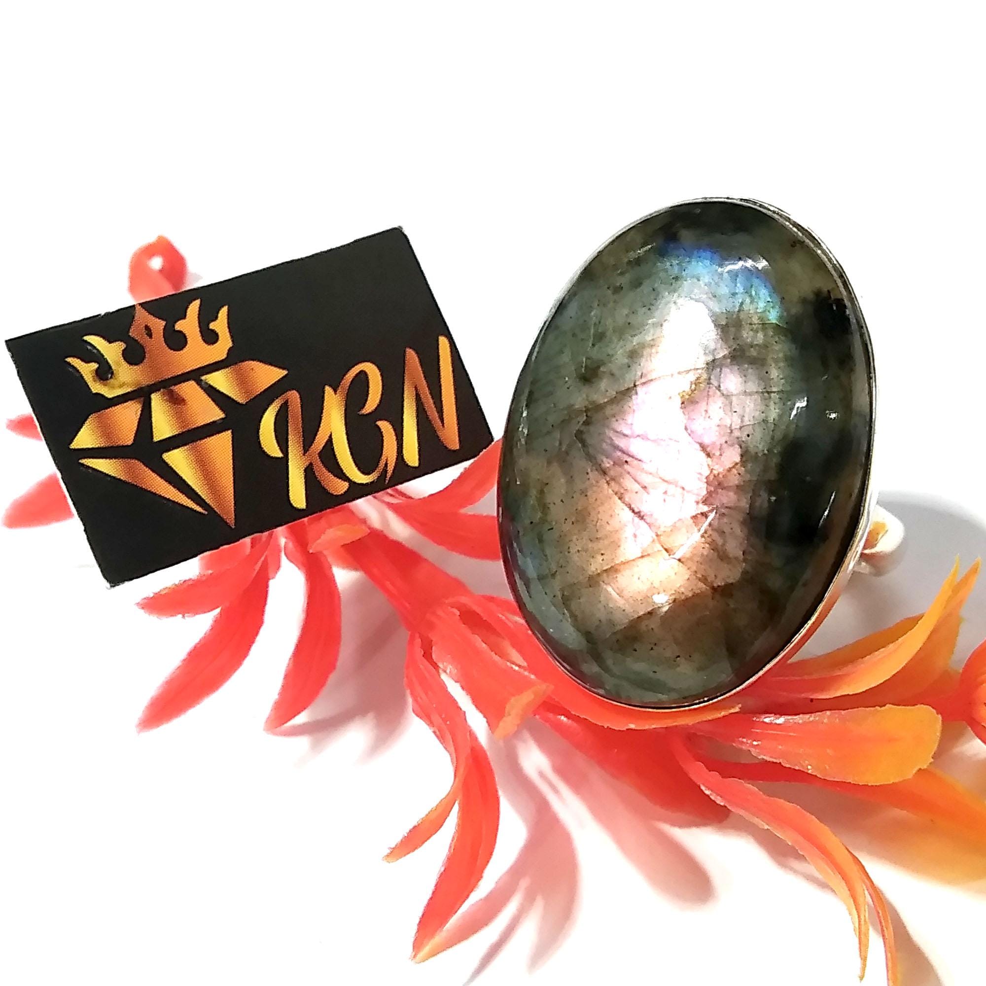 Labradorite Cabochon Ring, Solid 925 Sterling Silver Ring, Purple Fire Labradorite Stone Size 29x21 mm Handmade Gift Ring Jewelry, Gift Ring